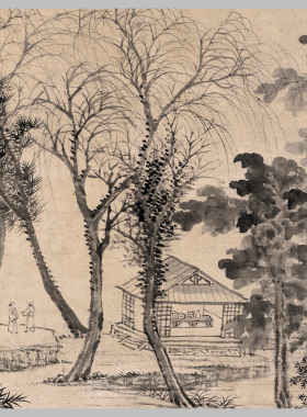 清 王翚 晚梧秋影图 古山水风景人物国画 高清 艺术微喷 装饰画