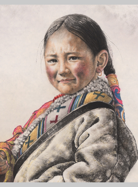 唐坚小孩与藏獒微喷装饰挂画