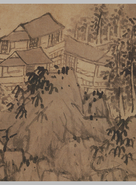 明 蓝瑛 秋山幽居图 国画风景画玄关走廊装饰画 宣纸 绢布