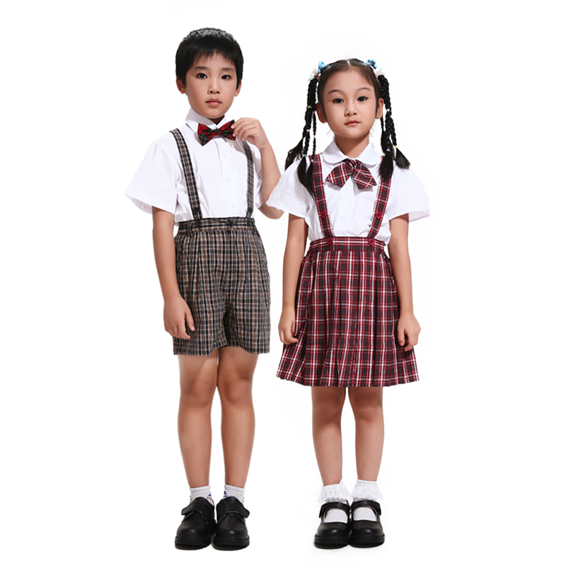 深圳统一小学生背带礼服套装女生夏款裙子白衬衫升旗校服包邮促销