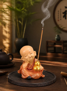 禅意慧能小和尚香插摆件新中式