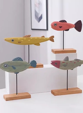 北欧木风格创意木质小鱼摆件手工制作摆设桌面客厅儿童房装饰礼物