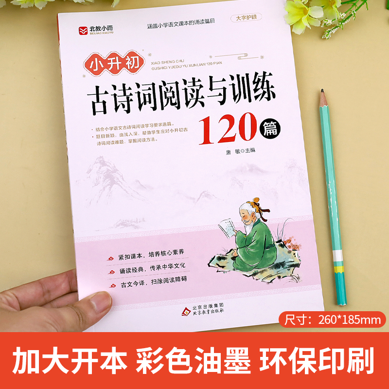 小学升初古诗词阅读与训练120篇人教版 小学生必背古诗词75十80首鉴赏赏析深度阅读六年级上册下册新编课内外古诗文专项训练强化 - 图0