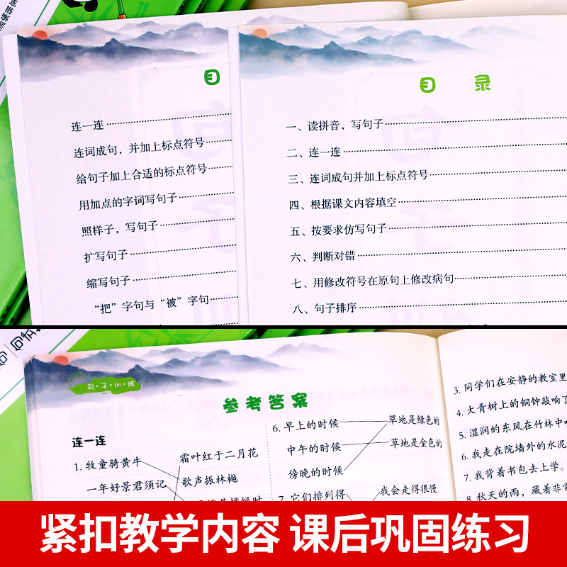 句子训练一年级上册下册语文同步练习册二年级句子专项训练三年级扩句缩句修改病句标点符号字词篇部编人教版造句仿写排序连词成句