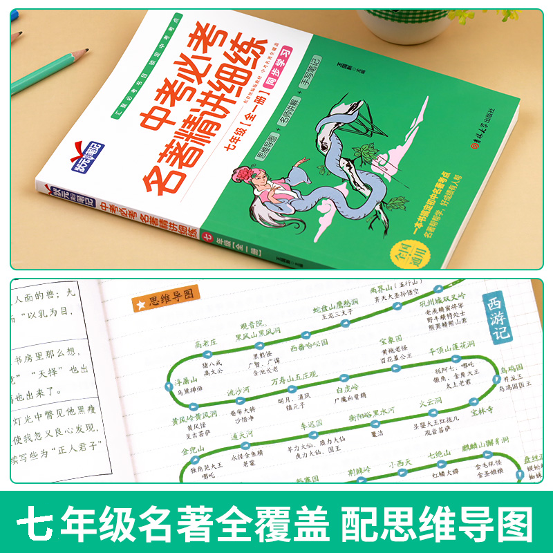 中考必考名著精讲细练七年级全一册考点精练一点通 语文名著导读练习册 状元满分笔记初中生中考必读12本名著阅读人教版同步学习 - 图0