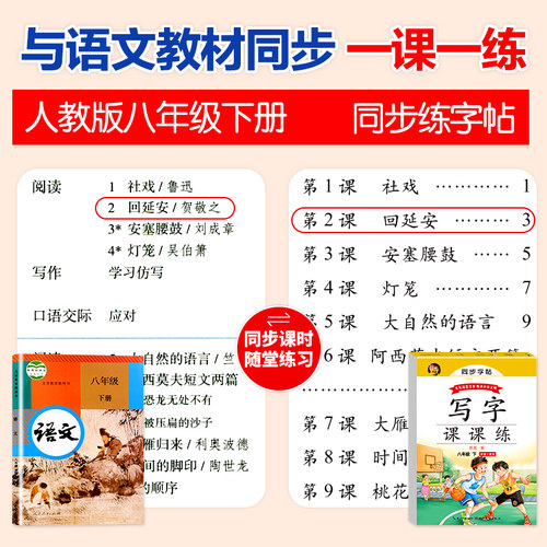 【配套教材】八年级下册语文字帖 初二同步练字帖部编版人教版下 2026年写字练字钢笔描红练习 8年级课课练每日一练写字帖 - 图0