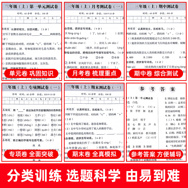 小学语文期末冲刺100分三年级上册试卷测试卷同步训练习册人教部编版 小学生3年级教材配套测试题卷子 单元期中期末卷全套各地精选 - 图2