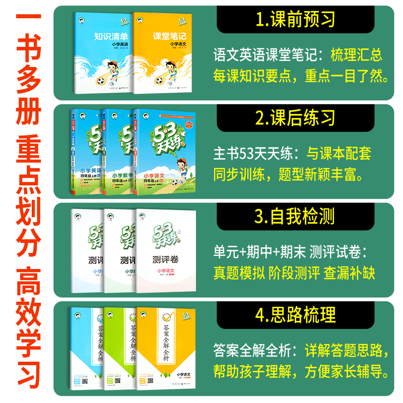 2023新版 53天天练四年级上册同步练习册语数英全套人教版小学4上学期语文数学英语同步训练 五三5.3全优卷课堂笔记课本辅导资料书 - 图0