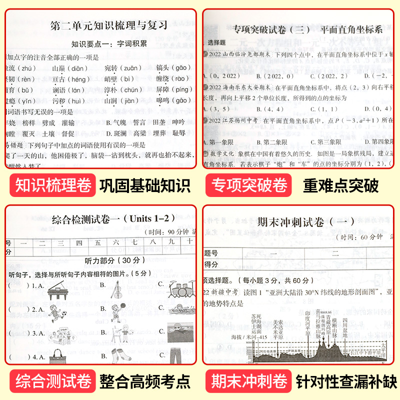 七年级下册试卷测试卷全套7册 初一7下学期语文数学英语历史地理生物道德与法治人教版同步试卷期末冲刺复习真题小四门卷子练习册 - 图2