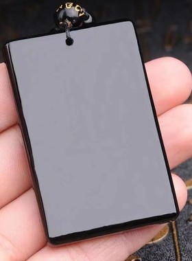 黑曜石貔貅平安无事牌吊坠男女项链无字牌挂件饰品如意无事朱砂牌