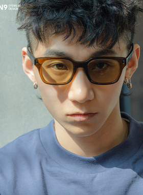 enson9棕色复古潮男方框墨镜