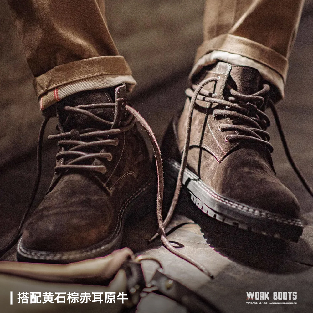 马登工装复古荒野寻棕中帮马丁靴厚底真皮透气休闲鞋男秋新款 - 图3