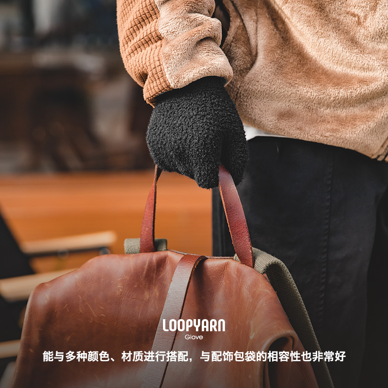 马登工装美式复古黑色金貂绒针织五指手套骑行防风防寒保暖男秋冬 - 图2