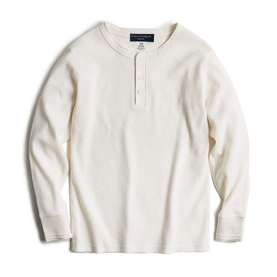 马登工装 美式复古重磅华夫格亨利衫阿美咔叽内搭打底长袖T恤男秋