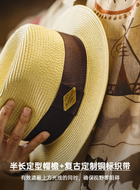 马登工装美式复古老钱风网眼编织巴拿帽阿美咔叽户外防晒草帽夏男