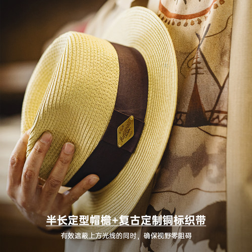 马登工装美式复古老钱风网眼编织巴拿帽阿美咔叽户外防晒草帽夏男 - 图1