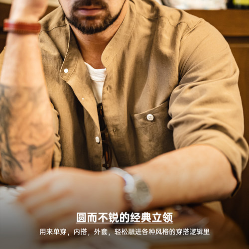 马登老钱风衬衫工装莱赛尔长袖天丝日系松弛感衬衣美式外套男士春 - 图2