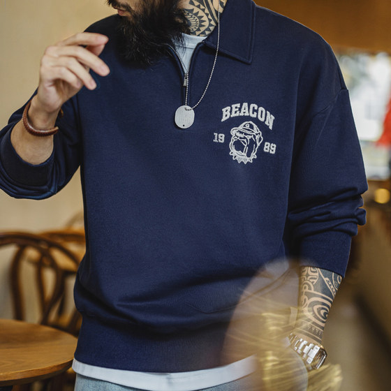 Madden workwear American three-dimensional embroidery half-zip sweatshirt