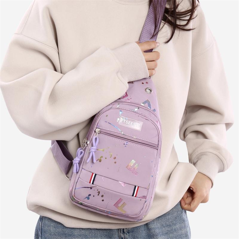 胸包女士百搭新款潮牛津布单肩斜跨包时尚旅游胸前小背包斜挎女包 - 图1