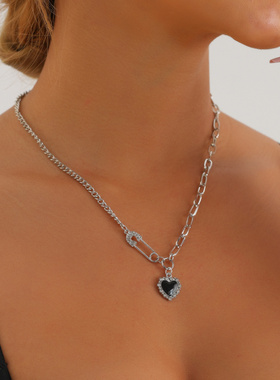 欧美跨境饰品夏季黑色爱心项链女