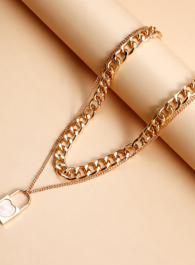 欧美外贸饰品双层时尚白色同心锁