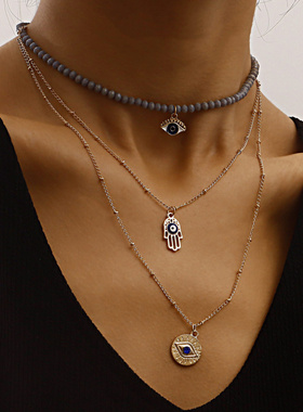 欧美跨境饰品潮流多层灰色水钻蓝