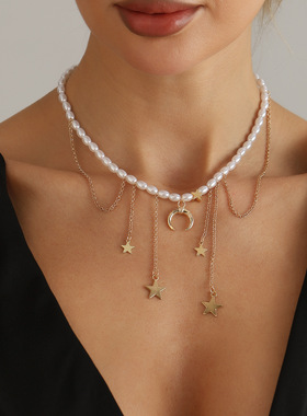 欧美跨境饰品INS星星月亮珍珠项