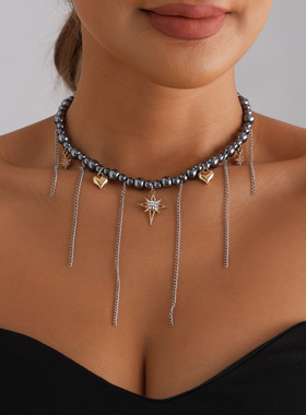 欧美跨境饰品小巧芒星流苏爱心元