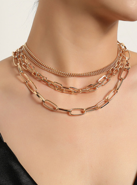 欧美跨境饰品时尚几何多层方形锁