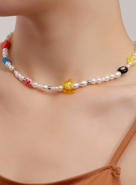 欧美跨境饰品简约软陶心琉璃花珍