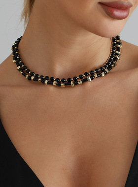 欧美跨境饰品复古黑金撞色项链女