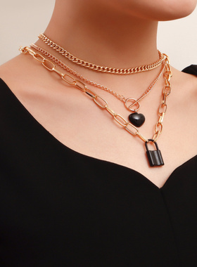 欧美跨境饰品简约多层金属链条泳