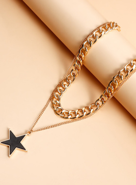 欧美外贸饰品潮酷双层黑色五角星