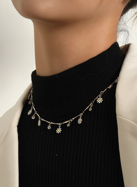 欧美跨境饰品直管滴釉花朵水钻项