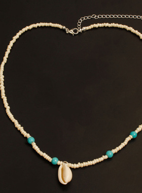 欧美跨境饰品白色米珠松石贝壳项