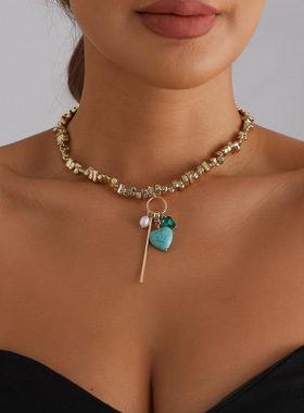 欧美跨境饰品几何方形绿宝石松石