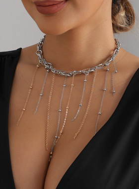 欧美跨境饰品多层缠绕流苏猪鼻项