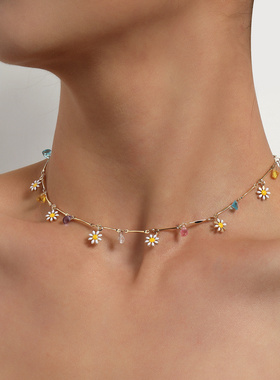 欧美跨境饰品七彩宝石直管链条项