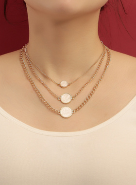 欧美跨境饰品多层金属风质感白色