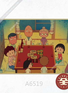樱桃小丸子动漫画复古牛皮纸海报