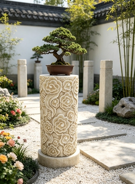 青石仿古中式祥云柱石雕底座