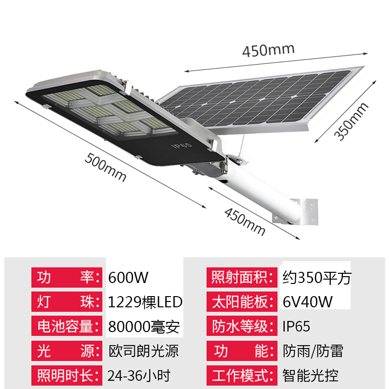 分体式LED户外防水太阳能路灯新农村自动超亮光控感应家用庭院灯 - 图2