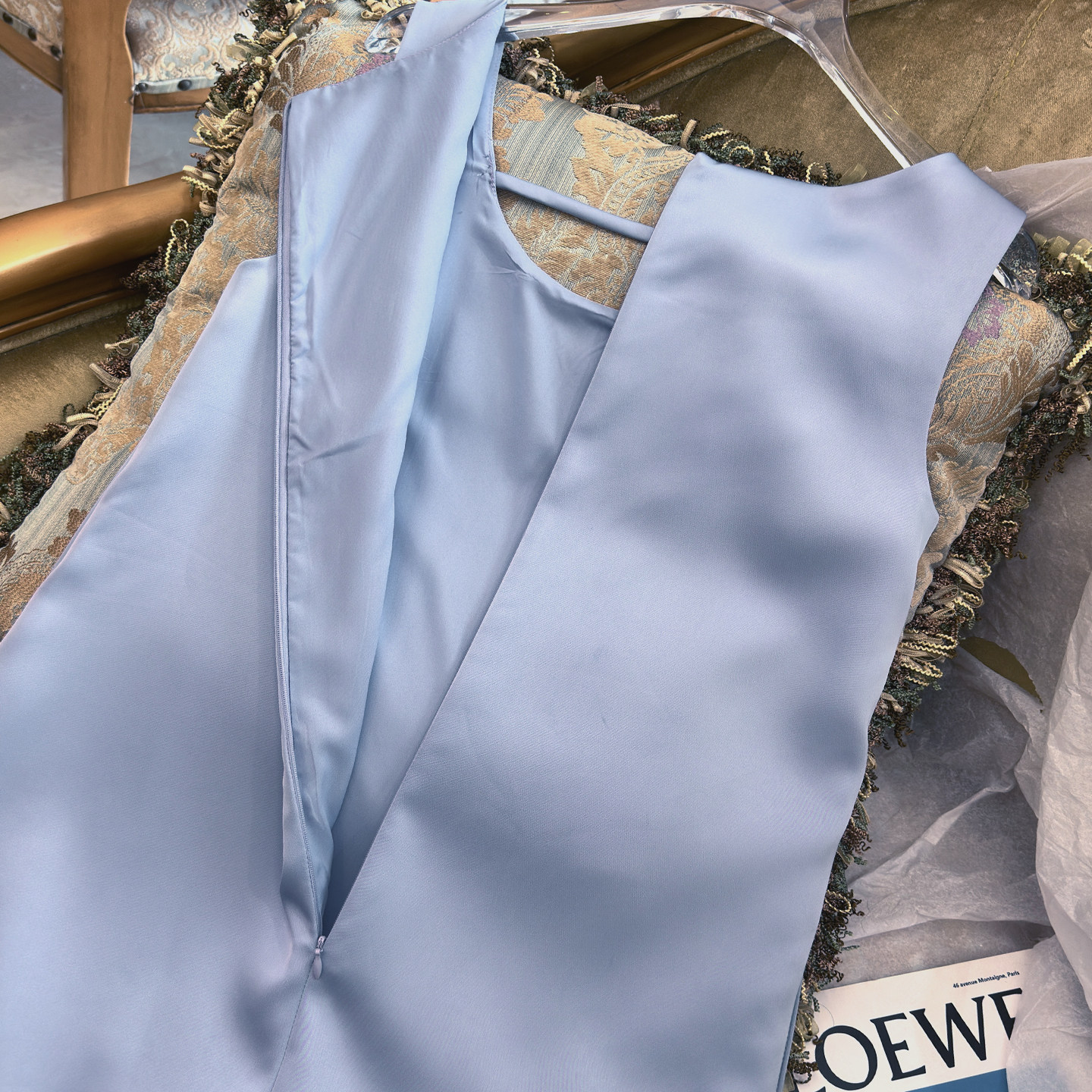 蝴蝶结重工连衣裙花朵钉钻吊坠蓝色2025早秋新品无袖轻奢裙子显瘦,淘宝优惠券,粉丝福利购,淘宝优惠卷