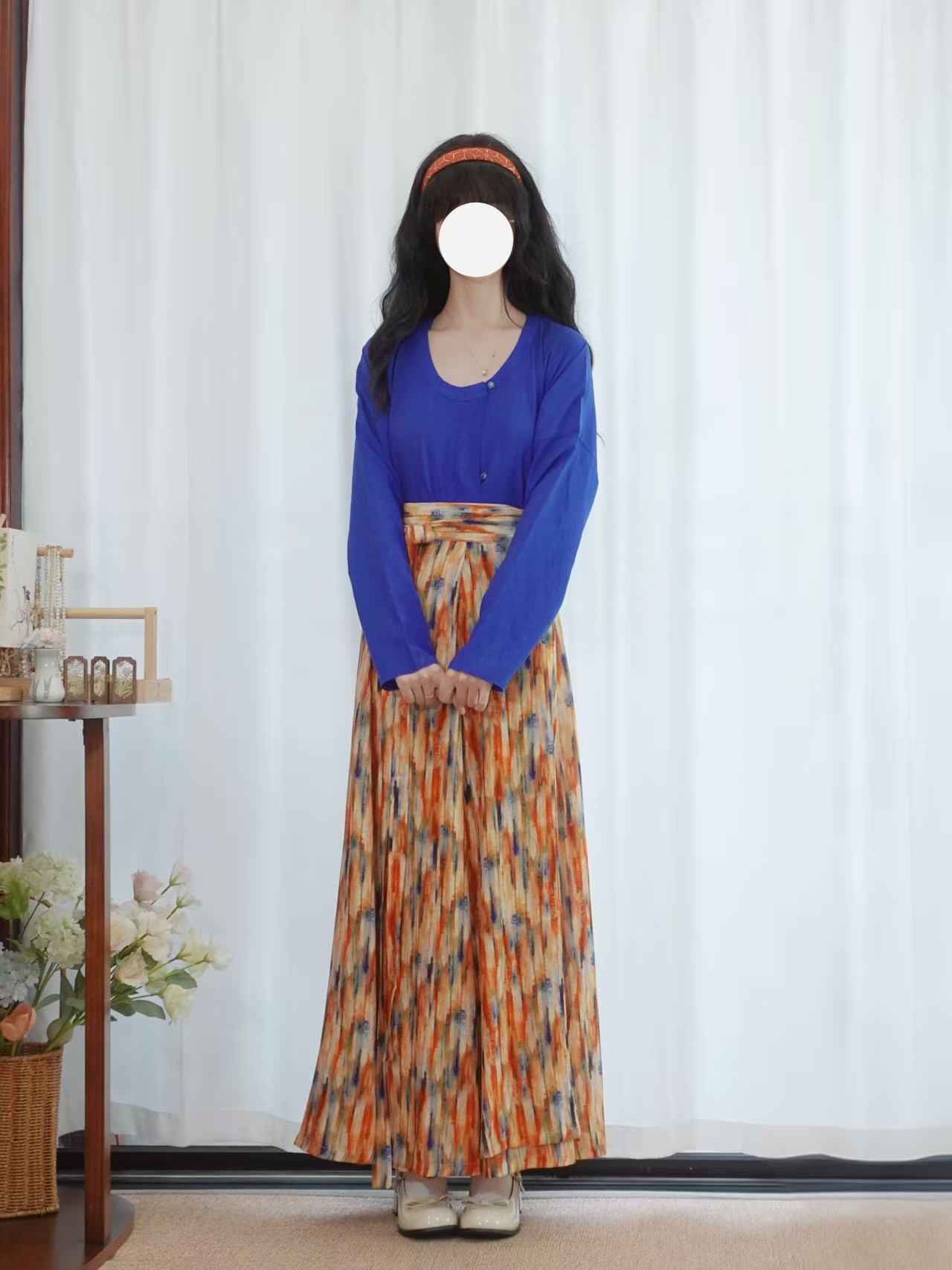 【敦煌】画堂春唐制日常汉服圆领垂领长袖短袖半身裙女十破裙套装 - 图0