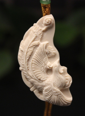 天然万年猛犸牙精雕男女项坠情侣