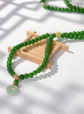 汉服璎珞项链绿色人造珍珠女
