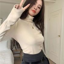 END HIGH COLLAR HOT BROOD Striped Dush Undershirt Woman 2023 new autumn and winter loaded with velvety warm 100 lapped blouses