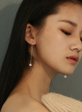 925银银杏叶耳饰女款流苏长款