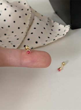 迷你复古红色小锆石耳钉