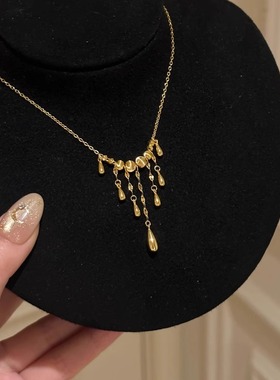 复古金色水滴流苏项链